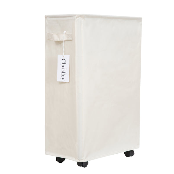 Chrislley 45L Slim Laundry Hamper with Wheels Narrow Rolling Laundry Basket (22 inches, Beige 1)