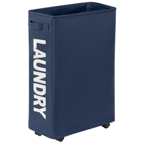 Chrislley 45L Slim Laundry Hamper with Wheels Narrow Rolling Laundry Basket (22 inches, Navy Blue)