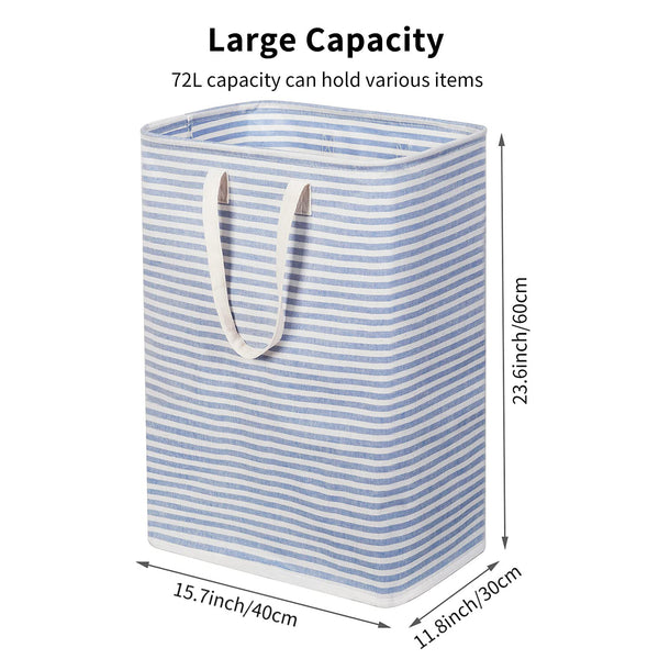 Chrislley 72L Freestanding Laundry Hamper with Handle Large Laundry Basket Laundry Bin Collapsible (Striped Blue)