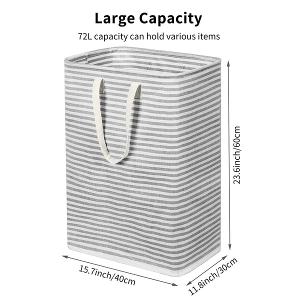 Chrislley 72L Freestanding Laundry Hamper with Handle Large Laundry Basket Laundry Bin Collapsible (Striped Grey)