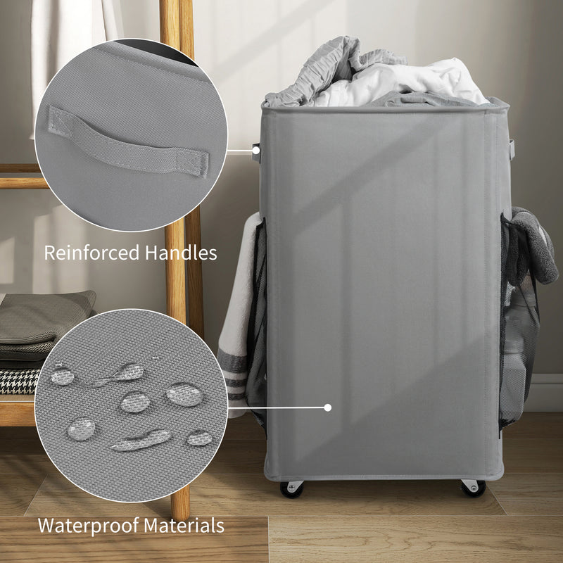 Chrislley 90L Rolling Laundry Basket Large Laundry Hamper with Wheels Collapsible (Grey)