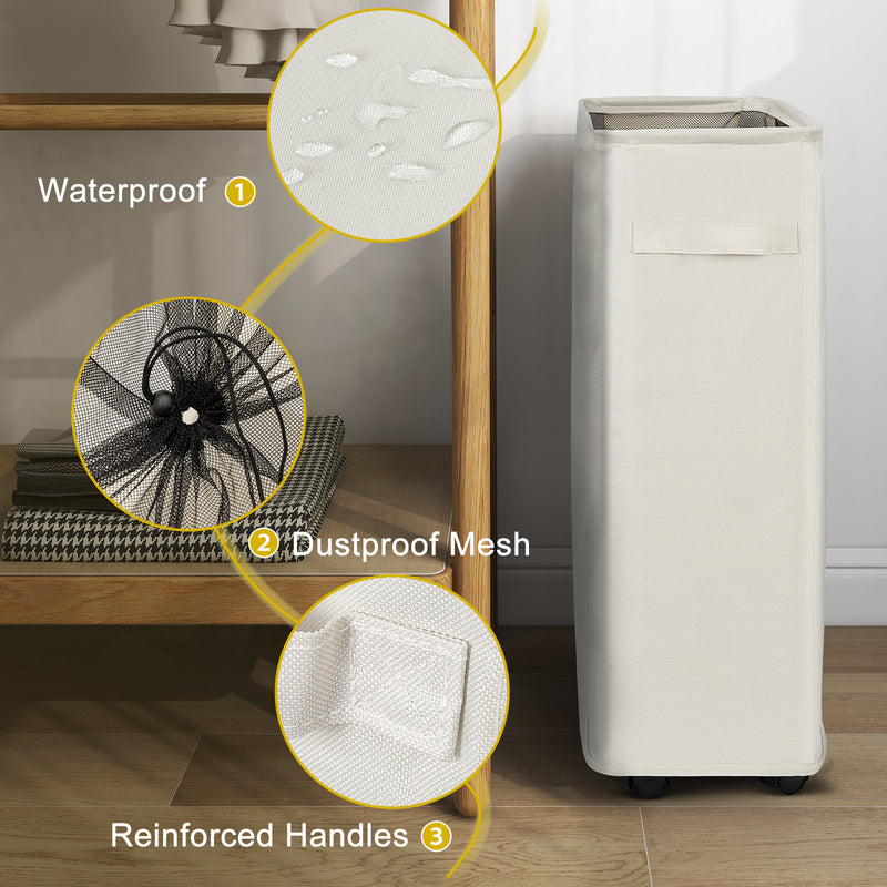 Chrislley 45L Slim Laundry Hamper with Wheels Narrow Rolling Laundry Basket (22 inches, Beige 1)