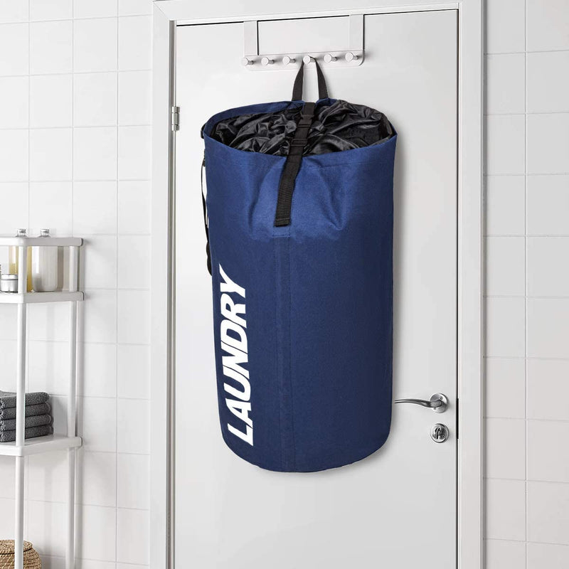 Chrislley 106L Extra Large Laundry Hamper with Drawstring Dorm Room Backpack（Dark Blue）